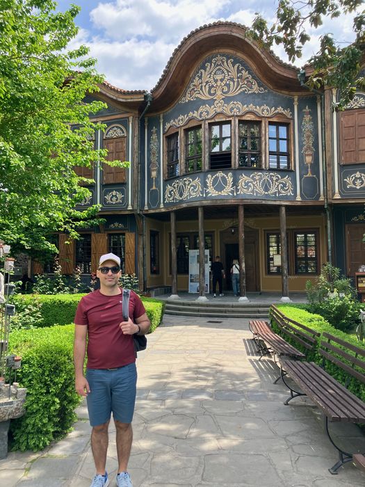 The author standing outside the Ethnographical Museum of Plovdiv